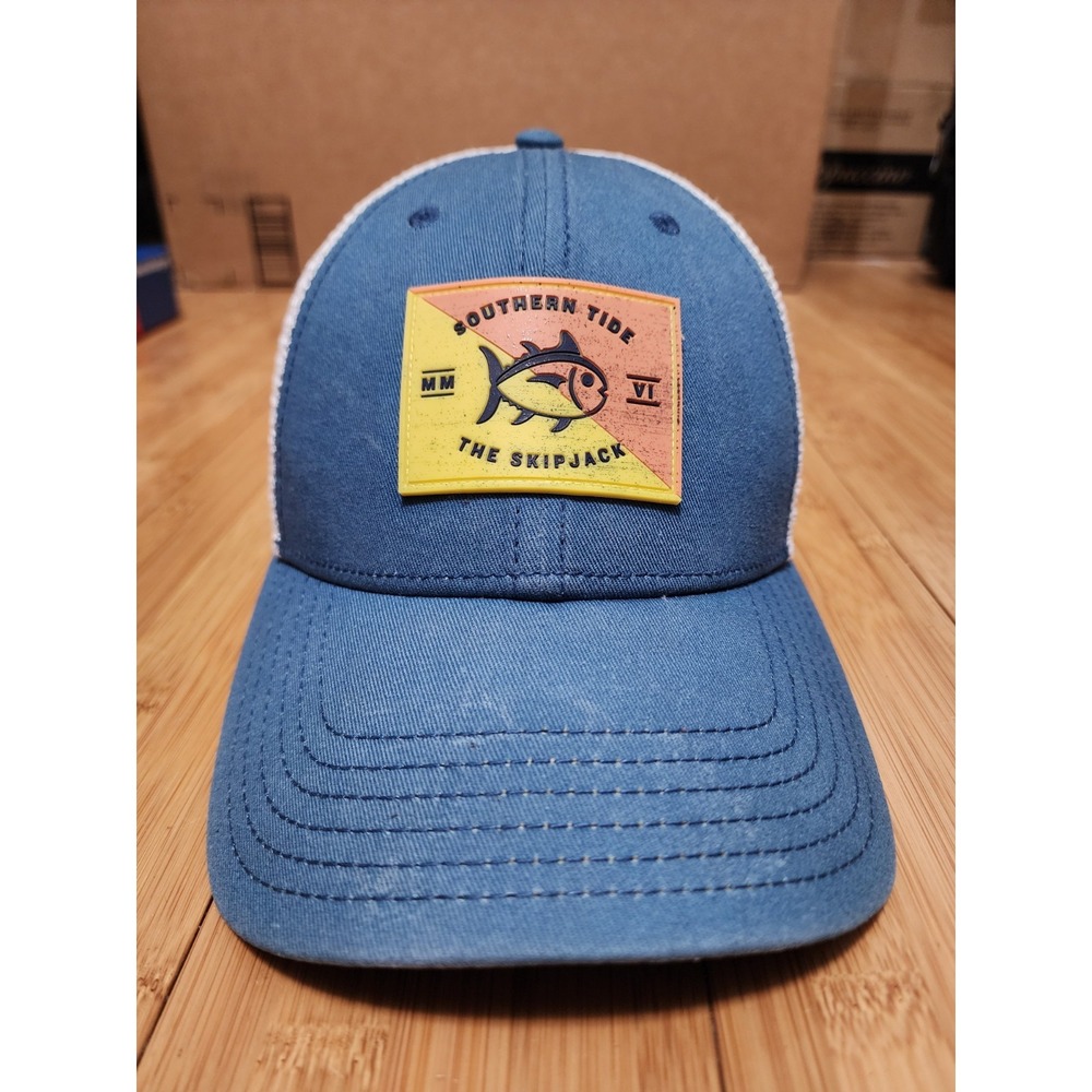 Southern Tide Skipjack Trucker Hat Cap Blue White Mesh Snapback Fishing Logo OS